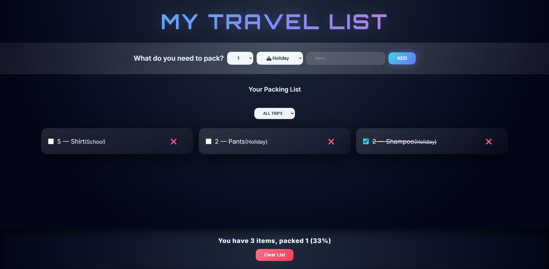 Travel List App